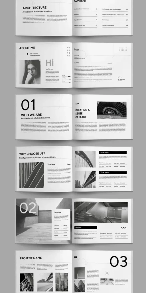 Páginas maquetadas de un documento corporativo, diseño gráfico editorial